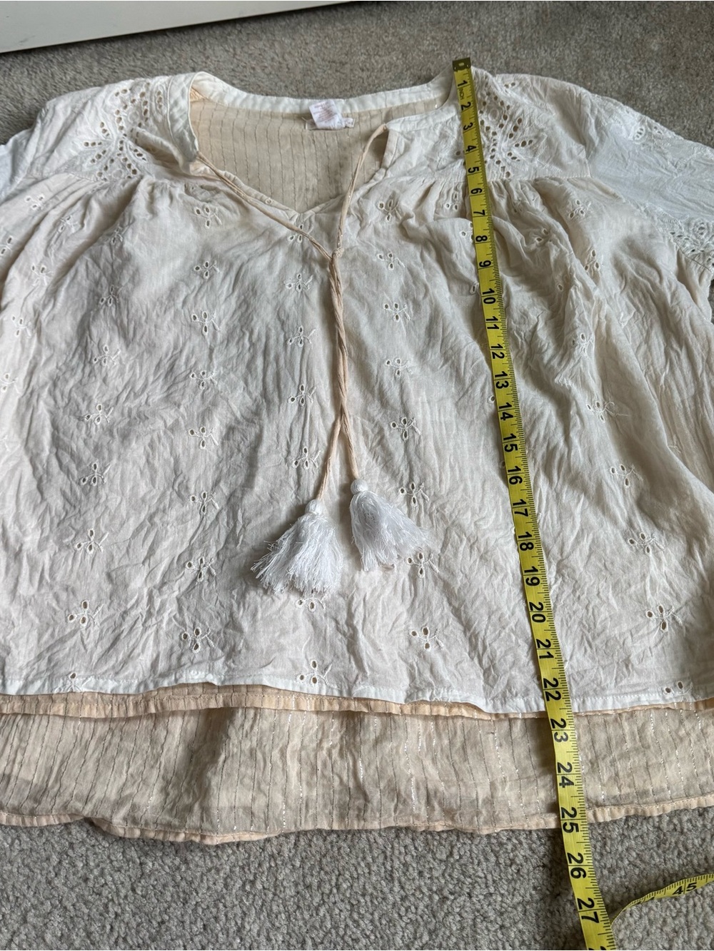 Women’s Shabby Chic Cream Eyelet Lace Blouse Top Boho Cottagecore XL - Picture 2 of 11
